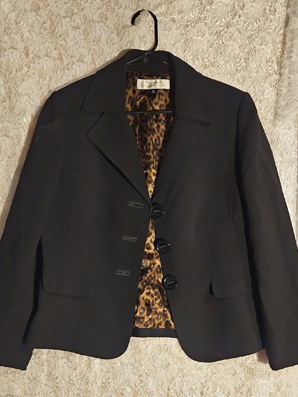 Tahari Black Blazer with Leopard-Print Lining